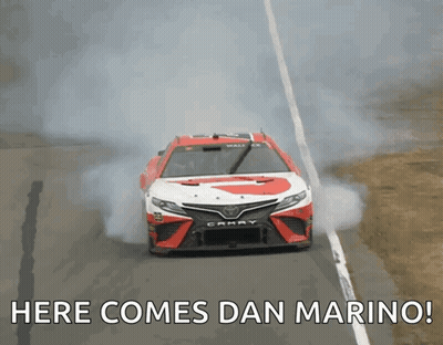 Toyota Camry Driving Down Race Track Saying Here Comes Dan Marino GIF