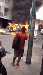 Tragic Car Explosion In Street Side GIF