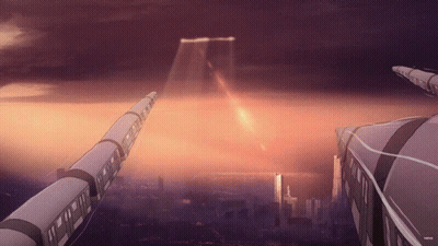 Train Crossing Bridge Purple Sky GIF