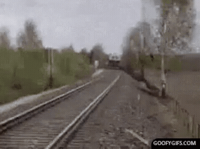 Train Going Down Tracks Next To Field GIF