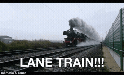 Train Going Down Tracks Saying Lane Train GIF