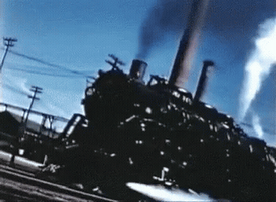 Train Going Down Tracks With Smoke GIF