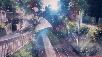 Train on Tracks with Cherry Blossoms