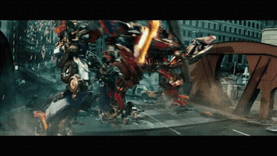 Transformer Fighting Another Transformer In City GIF