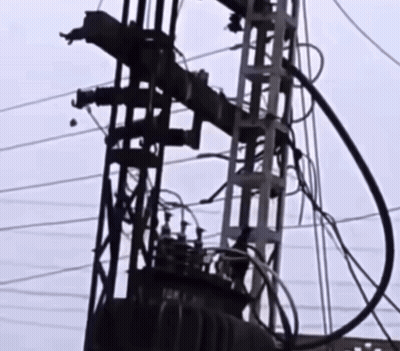 Transformer On Power Line With Ladder GIF