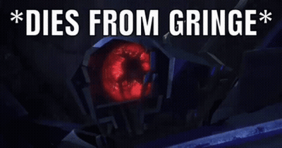Transformer With Red Eye Saying Dies From Gringe GIF