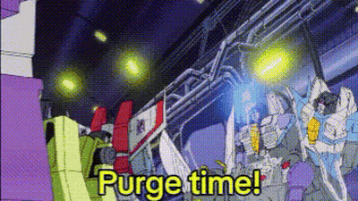 Transformers Standing In Room Saying Purge Time GIF