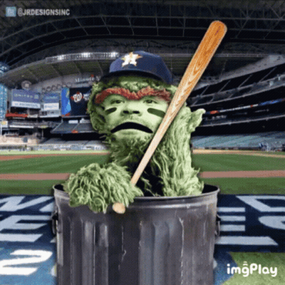 Trash Can Green Monster Holding Bat In Baseball Stadium GIF