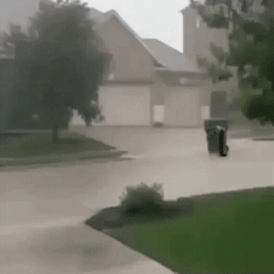 Trash Can In Driveway In Rain GIF