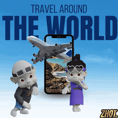 Travel Around the World Poster With Two Characters