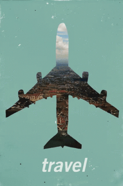 Travel Poster With Airplane Saying Travel GIF