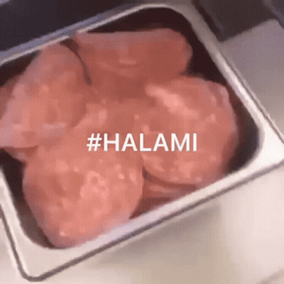 Tray Of Food With Word Halami GIF