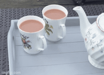 Tray With Two Cups Of Tea And Teapot GIF