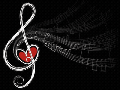 Treble Clef With Heart And Tune In Red GIF