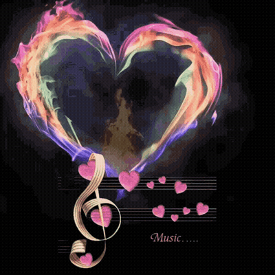 Treble Clef With Hearts Saying Music GIF