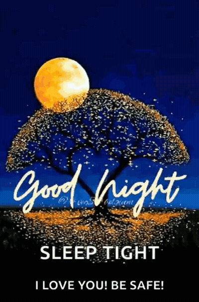 Tree And Full Moon Good Night Card GIF