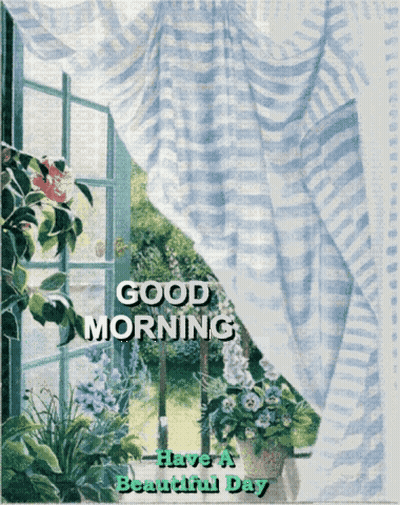 Tree In Field With Flowers And Sun Saying Good Morning GIF