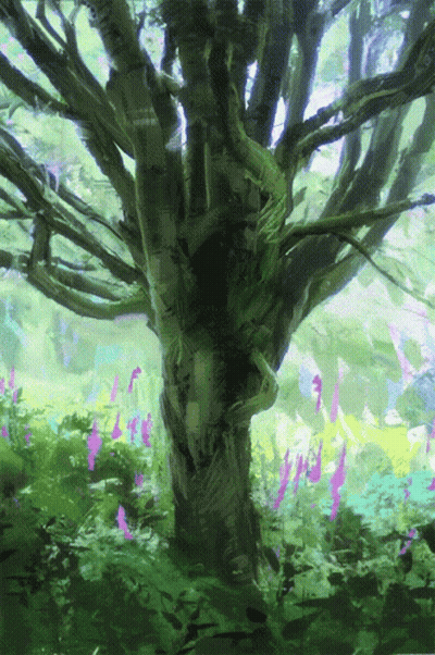 Tree In Forest With Purple Flowers GIF