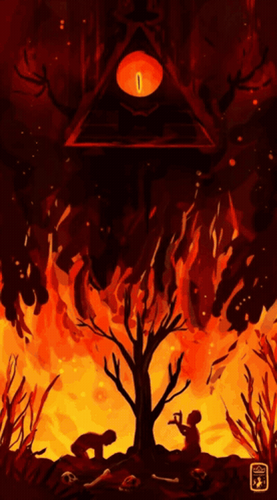 Tree On Fire With Pyramid GIF