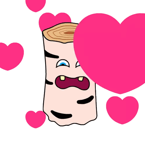 Tree Stump Face Surrounded By Pink Hearts Sticker