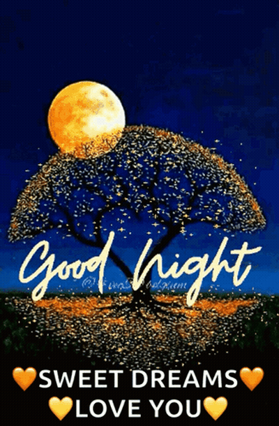 Tree With Full Moon And Good Night Love GIF