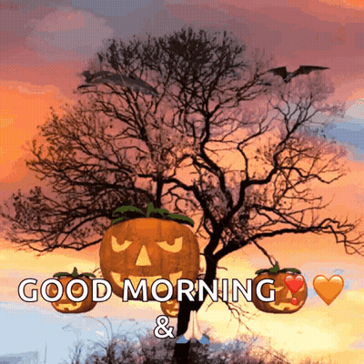 Tree With Pumpkins Saying Good Morning GIF