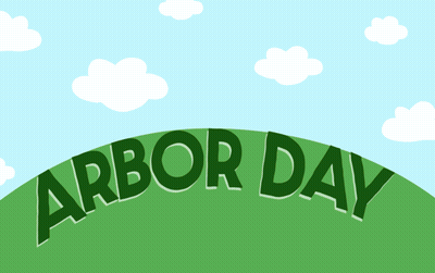 Trees On A Hill Arbor Day Illustration GIF