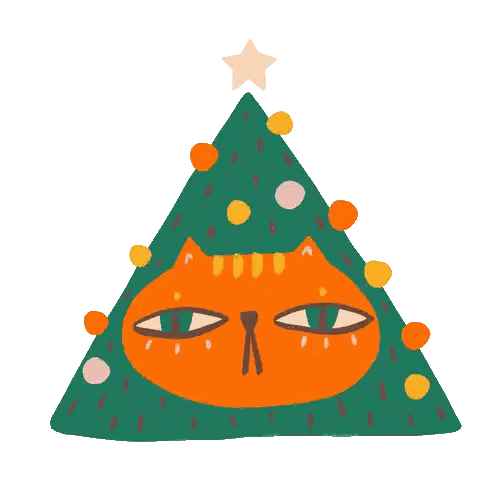 Triangle Christmas Tree With Orange Cat Sticker