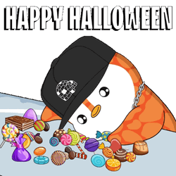 Trick Or Treat Animated Penguin Eating Candies GIF