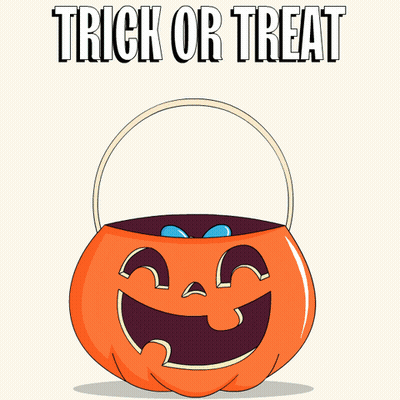 Trick Or Treat Poster Penguin In Pumpkin Holding Lollipop GIF