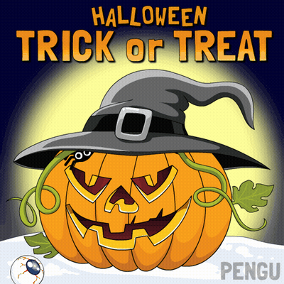 Trick Or Treat Pumpkin With Witch Hat GIF