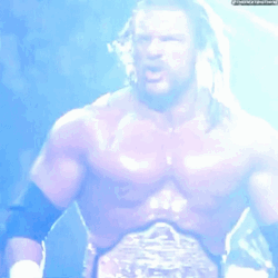 Triple H Screaming While Flipping Hair GIF