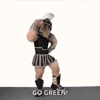 Trojan Stuffed Animal Dancing Saying Go Green GIF