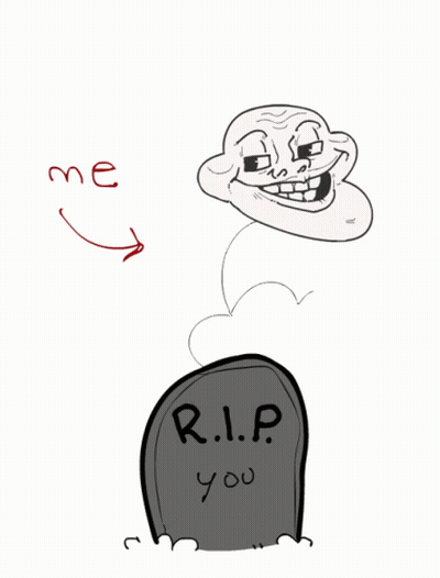 Troll Face Next To Gravestone R.I.P. You GIF