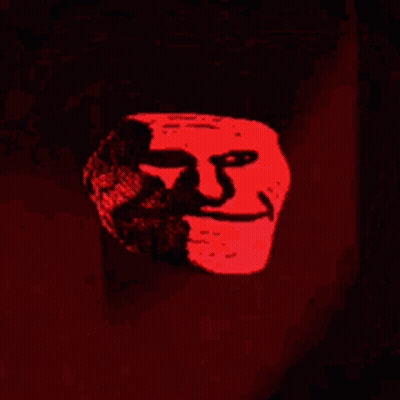 Troll Face With Huge Mouth And Teeth On Red Background GIF