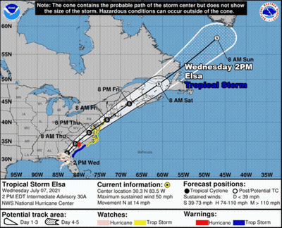 Tropical Storm Elsa Path Map July 7 2021 GIF