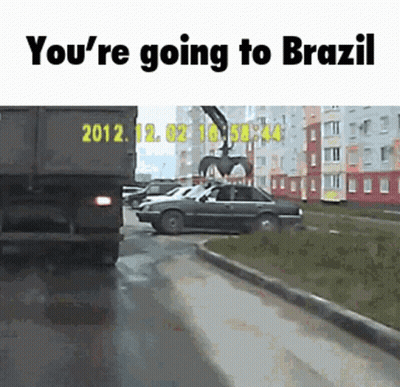 Truck And Car Saying You're Going To Brazil GIF