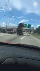 Truck Crash Hitting Hanging Road Signage GIF