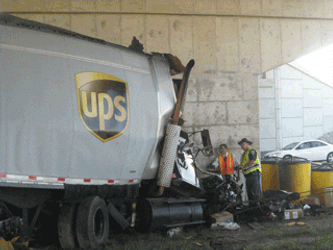 Truck Crash Smashed Hit Bridge Pillar GIF