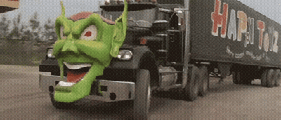 Truck With Green Face Driving GIF