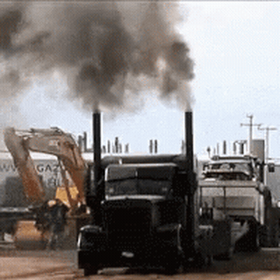 Truck With Smoke Coming Out Of Exhaust Pipes GIF