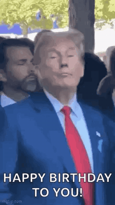 Trump Making Face in Blue Suit and Red Tie