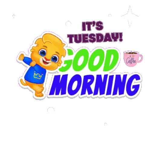 Tuesday Good Morning Cat And Coffee Sticker