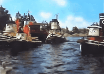 Tug Boats In Water One With Letter O GIF