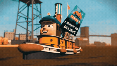 Tugboat Holding Sign Saying I Want To Believe GIF