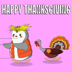 Turkey Chases Penguin Animated Happy Thanksgiving GIF