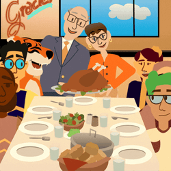 Turkey Day Animated Family In Table GIF