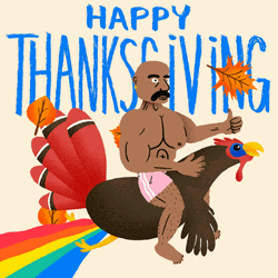 Turkey Day Animated Guy Riding Bird GIF