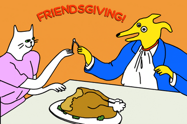 Turkey Day Cat And Dog Breaking Wish Bone GIF