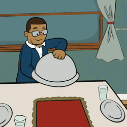 Turkey Day Guy Opening Cloche With Live Bird GIF